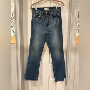 Blue Straight Leg Jeans with Faded Wash